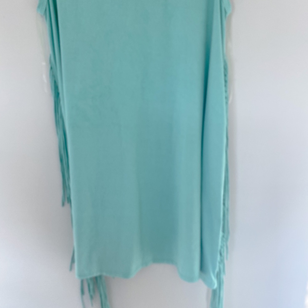Before You Teal Fringe Mini Dress Size Small - Picture 3 of 9